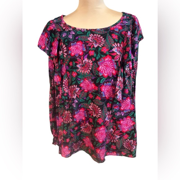 Terra & Sky Women's Plus Size Ruffled Print Top 2X - Picture 5 of 9